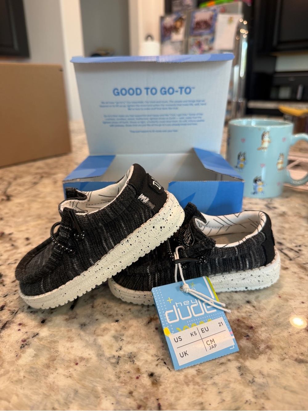 Brand-New: Size K5 toddler: Hey Dude Kids Black Slip-On Sneakers